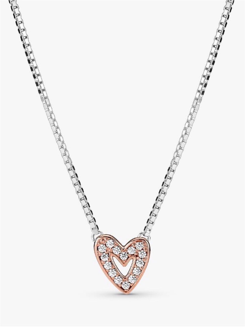 Pandora Yours Forever Rose Gold Pave Heart Necklace Like New